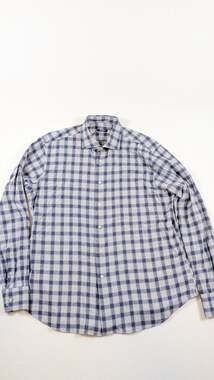 Tiki Napoli Men's Blue and Grey Herringbone Plaid Button-Down Shirt 2XL